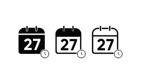 date clock icon, vector 27 calendar date, vector calendar date 27, 27 calendar date icon vector