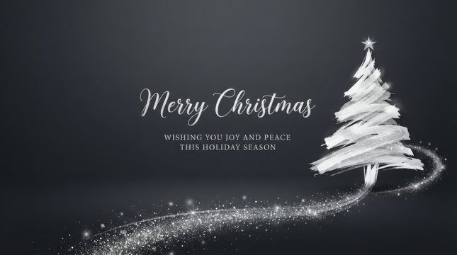 Elegant merry christmas greeting card with a stylized white chalk drawing of a pine tree