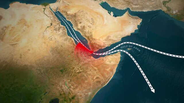 Red Sea and Gulf of Aden Shipping Route Map with Animated Radar Threat