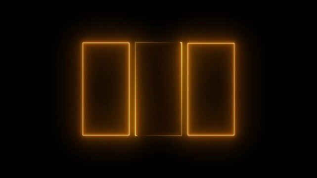 uturistic Glowing Neon Three Panel Frame Animation futuristic frame, three panel, triple frame, on Black Background .Animation of 4k video.