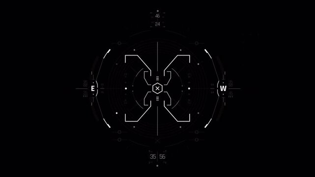 Futuristic HUD digital compass interface animation with technological design elements.