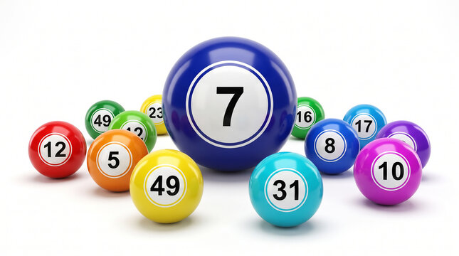 Multicolored lottery balls with numbers isolated on white background for gambling games