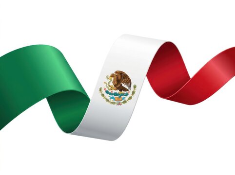 A Wavy Ribbon Featuring The National Flag Of Mexico On White Background