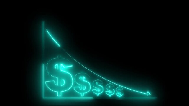 glowing neon Quality control and company cost reduction. Cost reduction icon. Cost decrease money down arrow. corporate business efficiently save cost and company motion graphic, Animation of 4k video