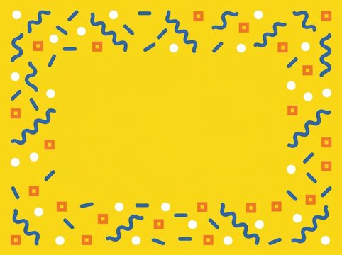 Vibrant Yellow Background Featuring Playful Memphis Style Geometric Shapes and Wavy Lines