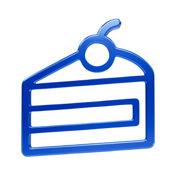Glossy blue cake slice pastry topped with a cherry on a solid black background, layer cake dessert symbol isolated on a transparent background