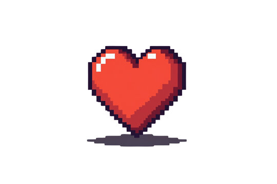 Bright red pixel heart symbol with shadow