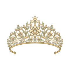 Elegant Floral Tiara Illustration with Ornate Gold Details © anak