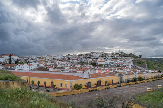 Elvas Portugal Cityscape with Historic Buildings and Cloudy Sky