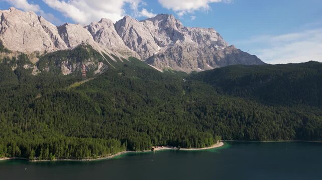 Eibsee and Zugspite german alps aerial view 2