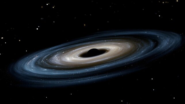 A black hole with a glowing accretion disk surrounded by stars in deep space  rendered with scientific precision