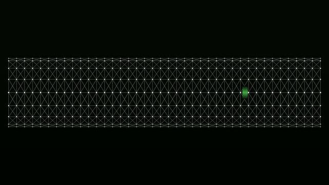 Glowing Green Energy Pulse Traveling Through White Carbon Nanotube Wireframe Lattice on Black &ndash; Abstract Nanotechnology & Molecular Grid Background Loop