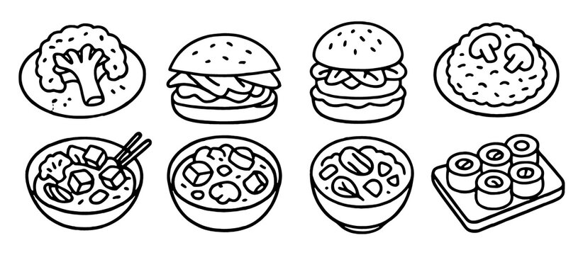 Food and Cuisine Outline Icon Set. Culinary Meal Restaurant Icons. Vector Illustration. 