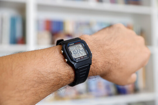 Classic Casio W800 digital watch on male wrist