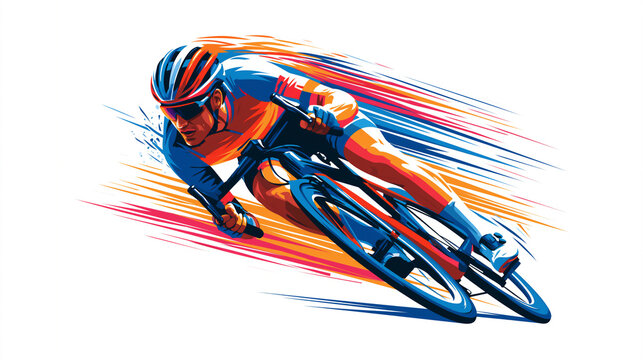 A cyclist racing hard in a tight pack, vibrant dynamic sports artwork with energetic brushstrokes. AI gen