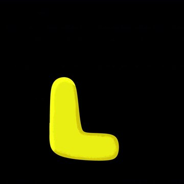 Yellow Alphabet L 2.5D Cel Shaded Puffy Bubble Typography Animation with Alpha Channel