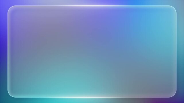 Glassmorphic rectangular frame with glowing neon border on blue purple background. Abstract UI overlay background.