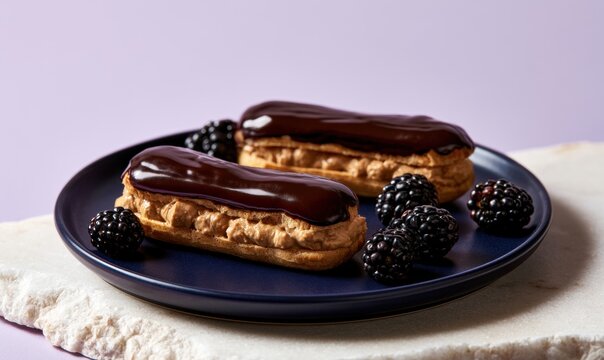 Delicious eclairs with rich chocolate glaze