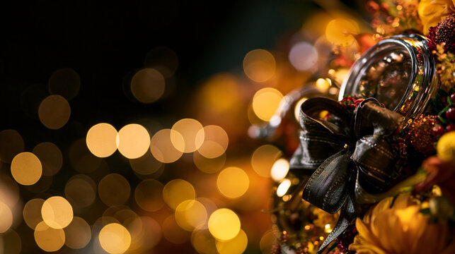 Christmas Wreath Decoration with Bokeh Lights Background