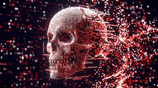 Digital Binary Code Skull Representing Cyber Attack