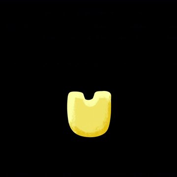 Yellow Alphabet U 2.5D Cel Shaded Puffy Bubble Typography Animation with Alpha Channel