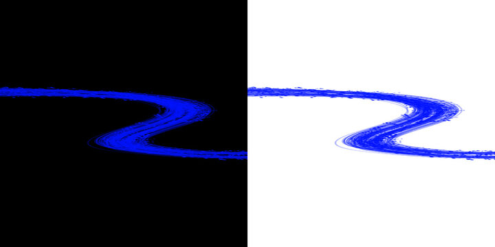 Textured royal blue brush stroke wave ribbon and flowing particle stream. Modern artistic curved graphic element for creative design layouts and visual overlays.