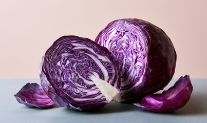 Fototapeta premium Sliced red cabbage with vibrant purple interior