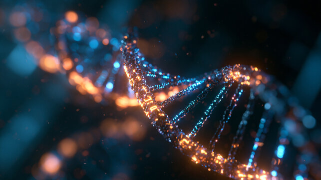 DNA Double Helix Structure with Glowing Digital Particles
