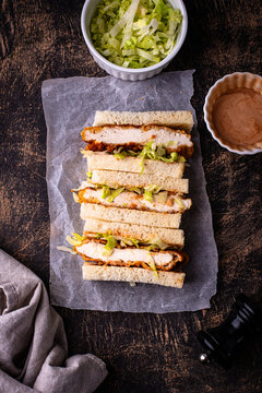 Japanese traditional street food chicken katsu sando sandwich