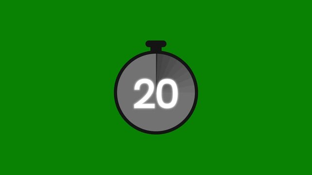 25 to 0 seconds countdown timer stopwatch clock animation with decreasing visual progress on green screen in 4K
