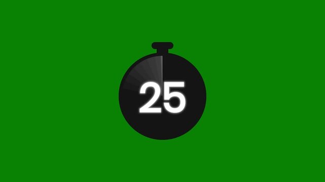 30 seconds countdown timer stopwatch clock animation with decreasing visual progress on green screen in 4K