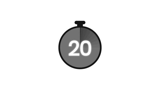 Digital countdown clock stopwatch ticker from 25 to 0 seconds as motion graphics on white background in 4K