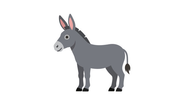 Gray donkey stands facing right flat vector illustration on white background