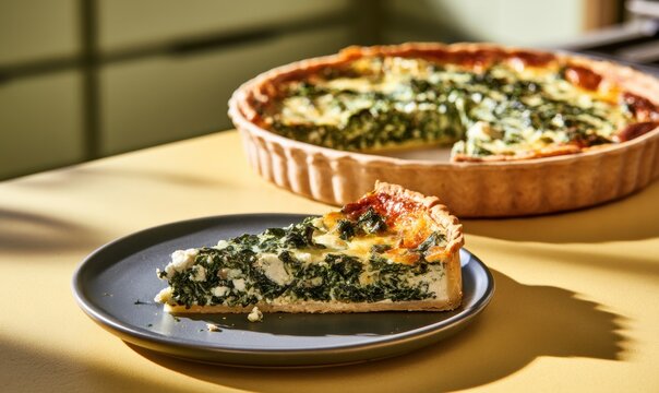 Tasty spinach quiche slice