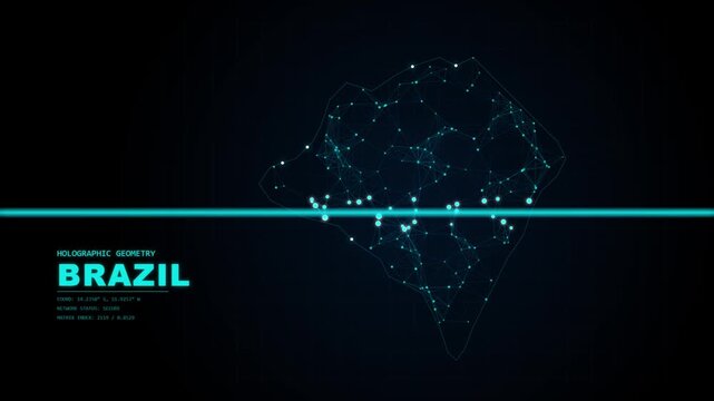 Futuristic HUD Brazil Map Scan Interface with Digital Data and Plexus Network