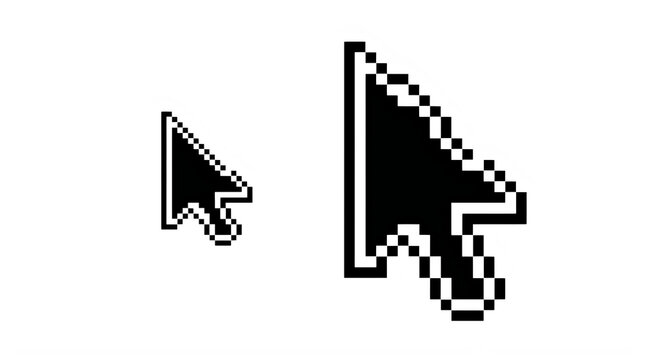 Pixel Art Computer Mouse Cursor Pointing Arrow Design Isolated Vector Style transparent background