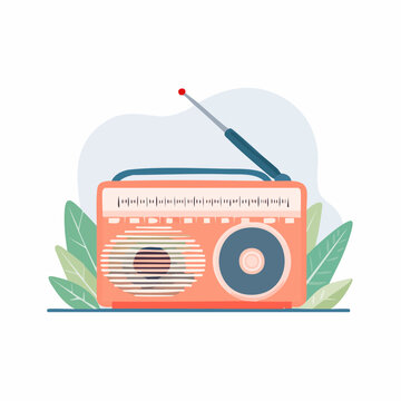 Wektorowa ilustracja w stylu retro przedstawiająca klasyczny odbiornik radiowy z anteną i pokrętłami