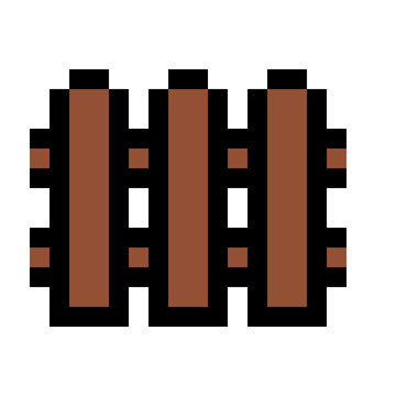 Pixel Art Brown Wooden Picket Fence Vector Icon