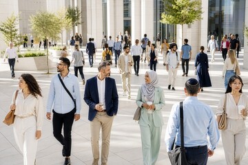 Fototapeta premium People from different faith and cultural backgrounds sharing modern city life, representing religious freedom, diversity and an inclusive society.