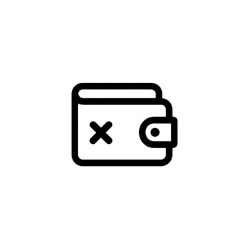 Black line icon of a wallet with a cross mark symbol