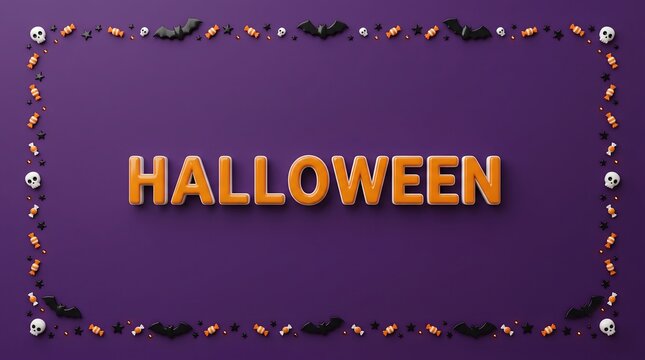 A spooky and festive halloween typographic design with a dark purple and orange color scheme