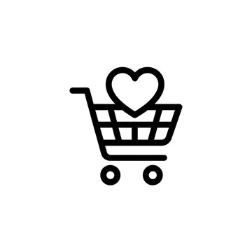 Shopping cart icon with a heart symbol