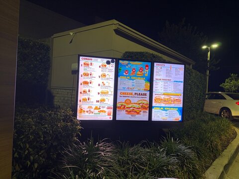 Burger King Drive Thru Menu Board Illuminated at Night
