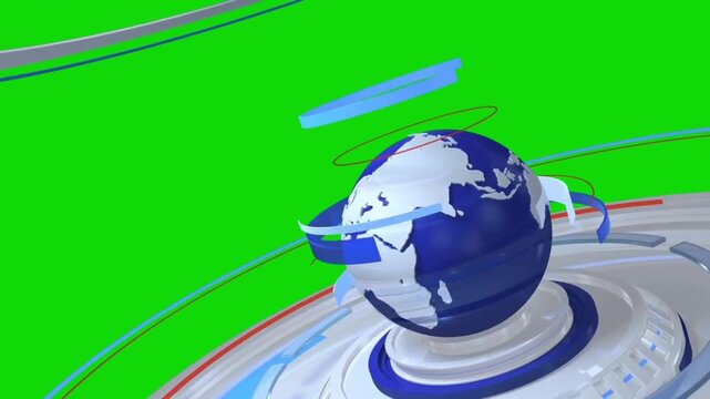 Breaking news intro animation with rotating 3d earth globe isolated on green screen background for keying