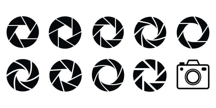 Camera lens diaphragm aperture icon, vector illustration of adjustable shutter blades for photography, optics, focus control and exposure settings