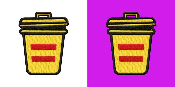Yellow embroidered trash bin patch creative design icon