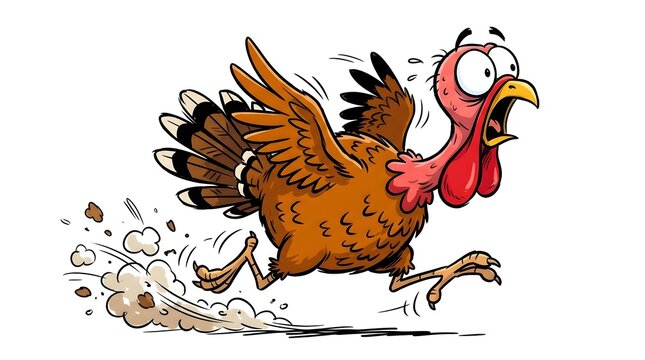 Colorful digital painting of a running turkey with abstract watercolor splashes
