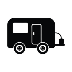 Fototapeta premium Simple black icon of a travel trailer or caravan, a recreational vehicle for camping and road trips