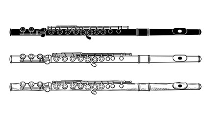 Full flute illustrations arranged horizontally in solid black, outline, and detailed sketch styles © BestFren
