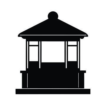 Black silhouette of a gazebo or pavilion icon, a classic garden structure with a roof and open sides, vector illustration